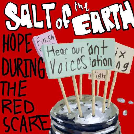 A salt shaker with protest signs. Salt of the Earth Podcast cover